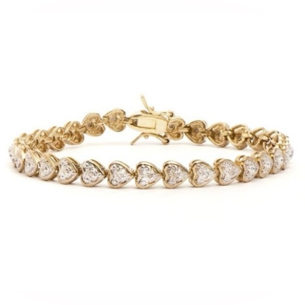Womens 18K Yellow Gold Over Sterling Silver Diamond Round 7.5 Inch Bracelet